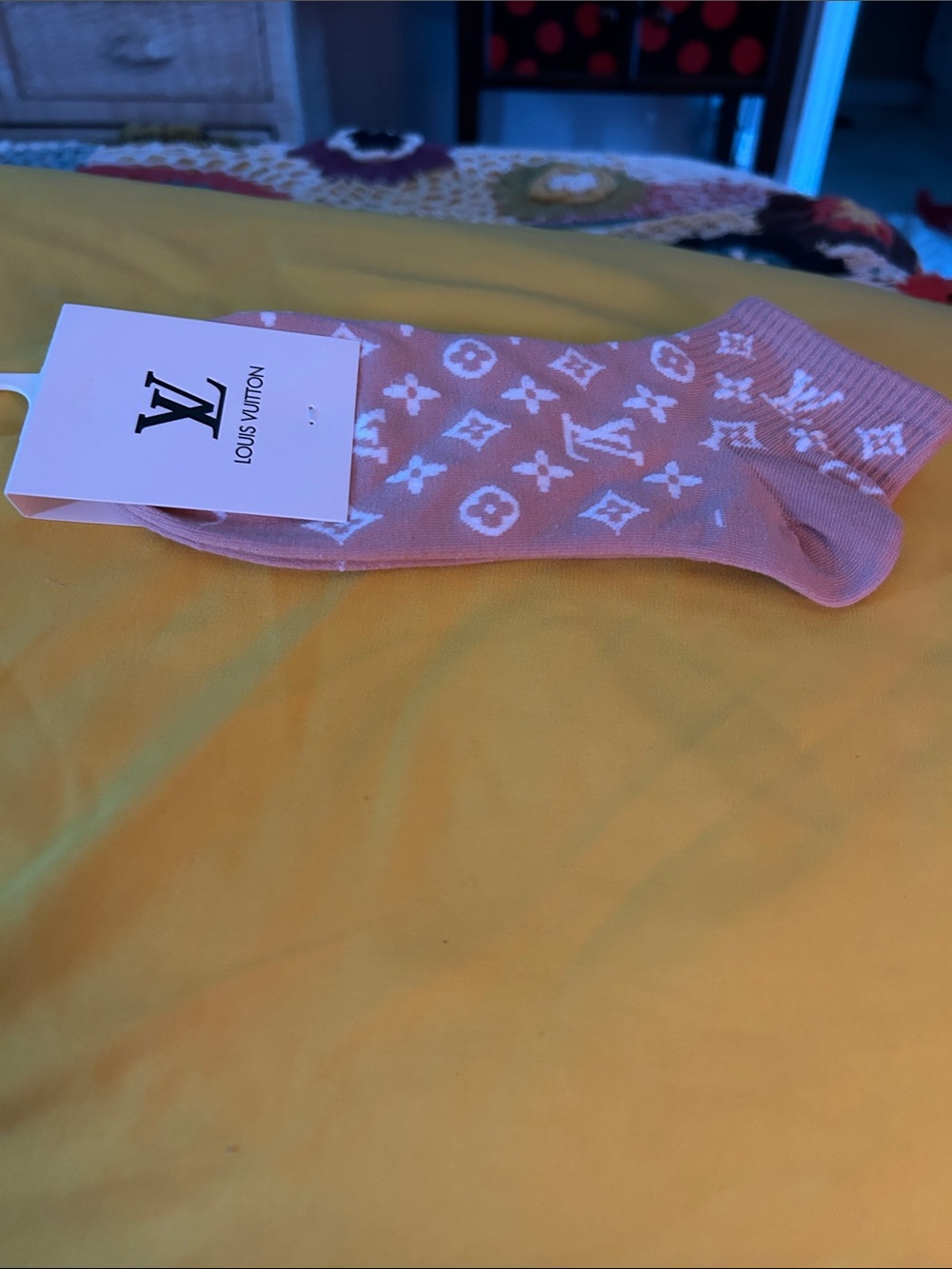 Louis Vuitton Soft Pink & White Monogram Ankle Socks